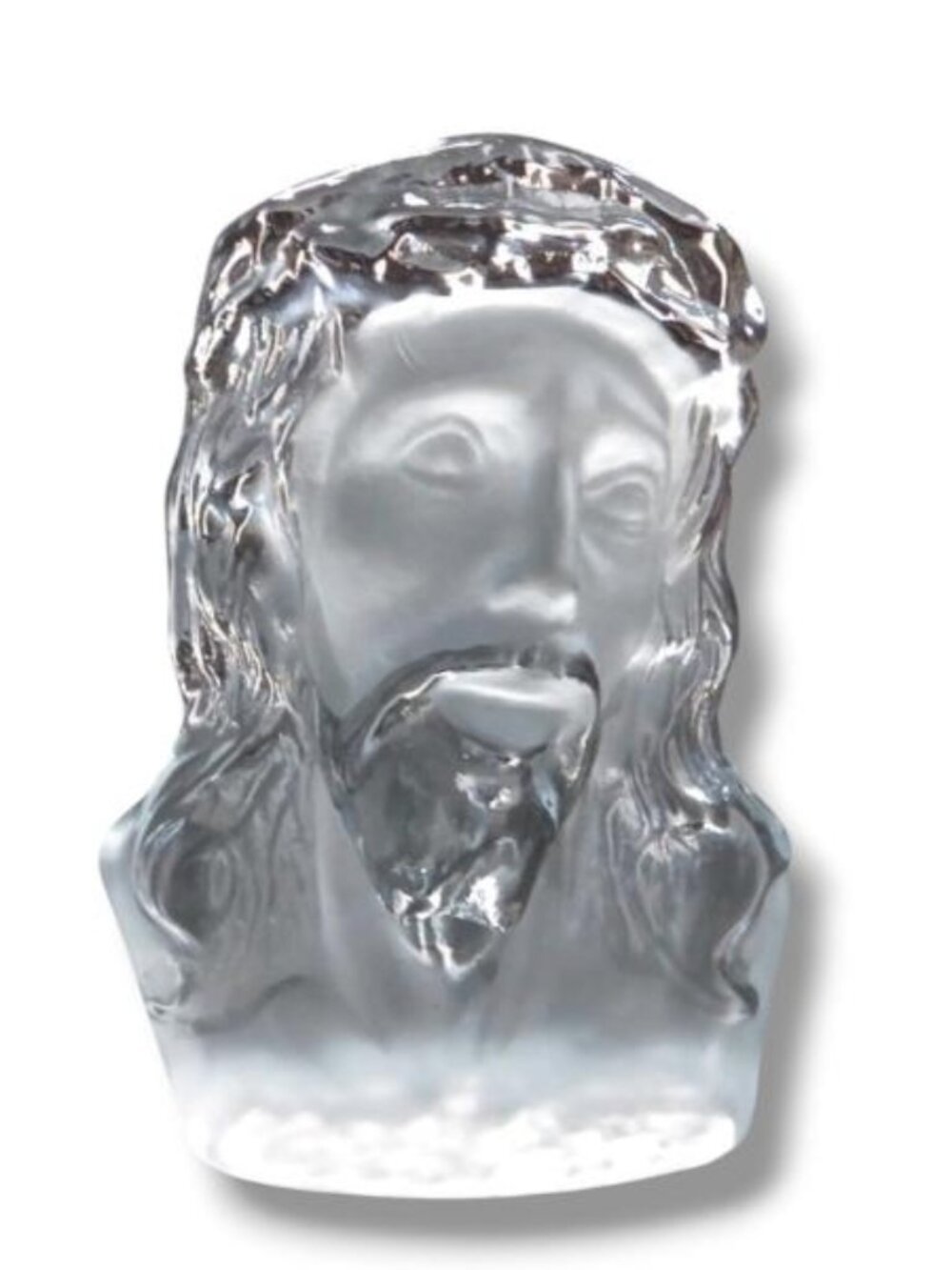Vintage Viking Glass Jesus Bust Sculpture Clear/Frosted 6.5" High x 5" Wide